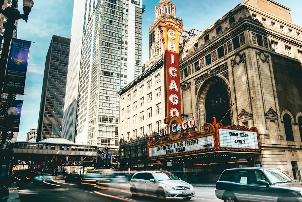 Het Chicago Theatre in de binnenstad